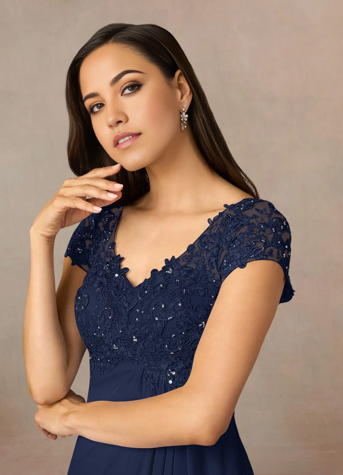 Wholesa A-Line Scoop Sequins Chiffon Dark Navy formal dresses evening dress Mother of the Bride Dresses