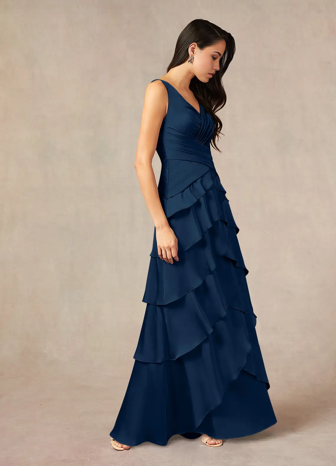 Wholesa A-Line V-Neck Pleated Dark Navy formal dresses evening dress Mother of the Bride Dresses