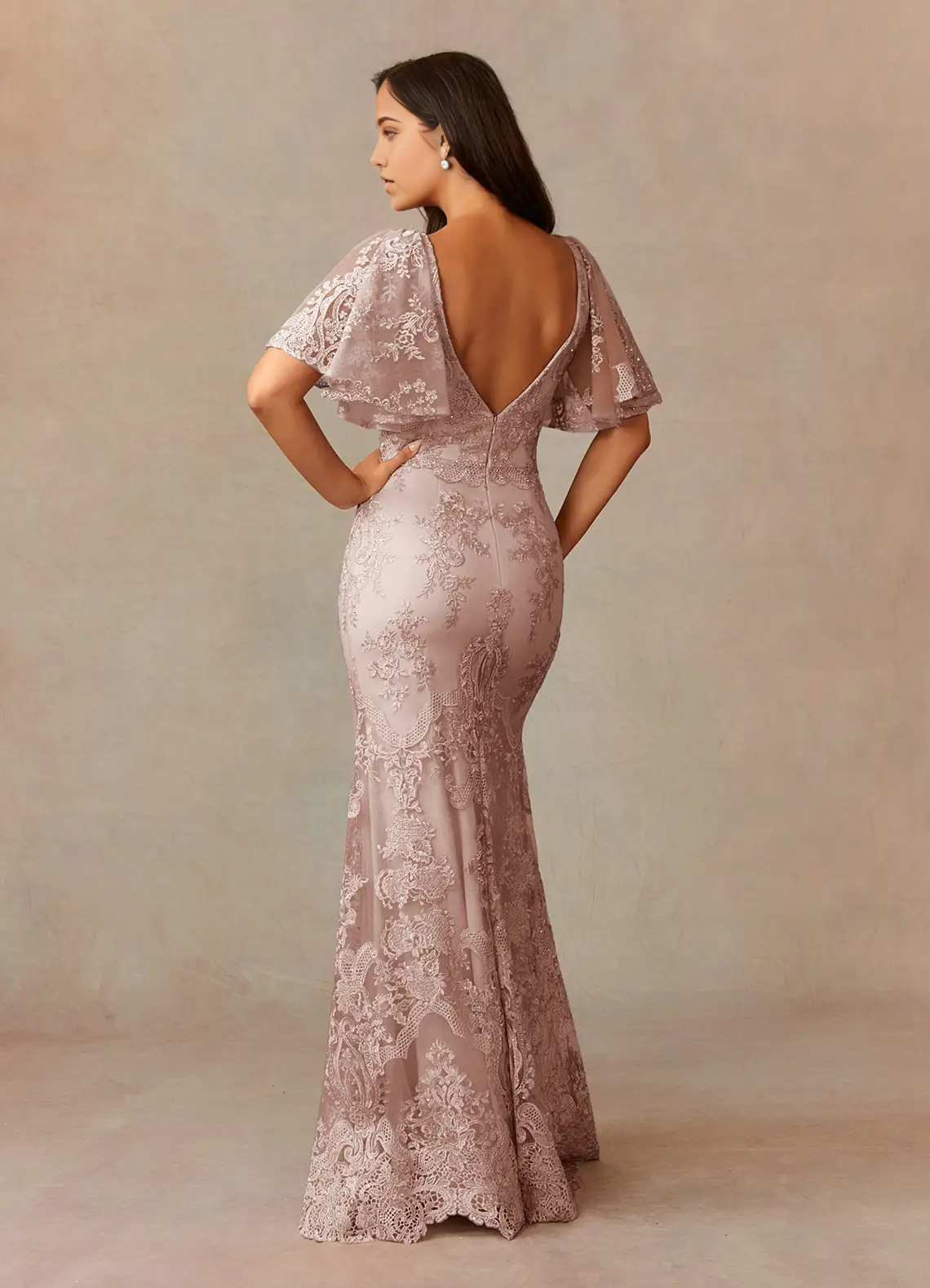 Wholesa Mermaid V-Neck Lace Dusty Rose formal dresses evening dress Mother of the Bride Dresses