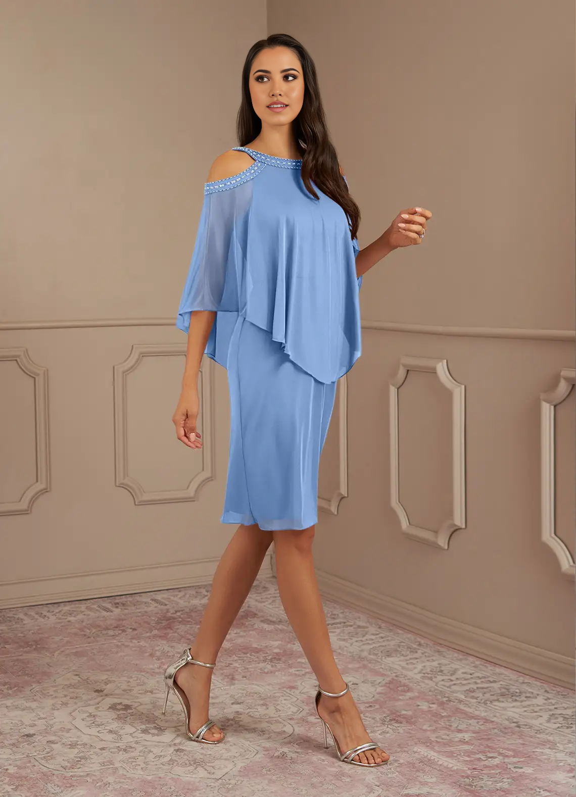 Wholesa Sheath Sequins Steel Blue formal dresses evening dress Mother of the Bride Dresses