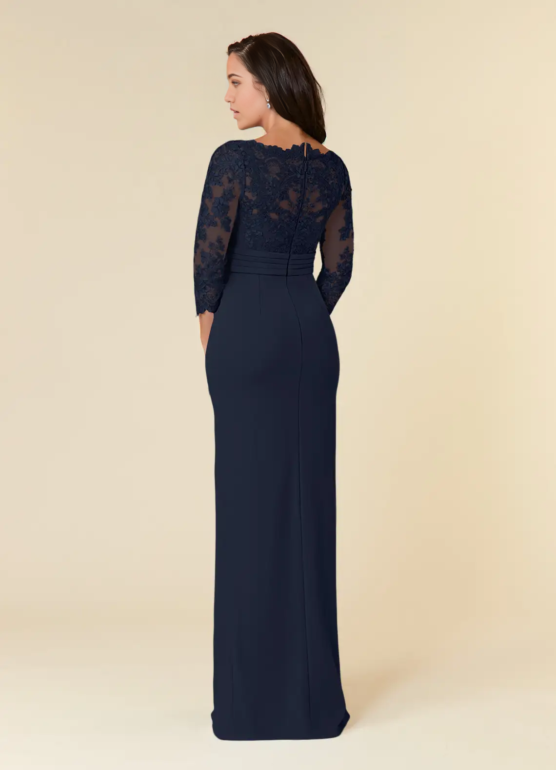 Wholesa Sheath 3/4 Length Sleeve Lace Appliques Dark Navy formal dresses evening dress Mother of the Bride Dresses