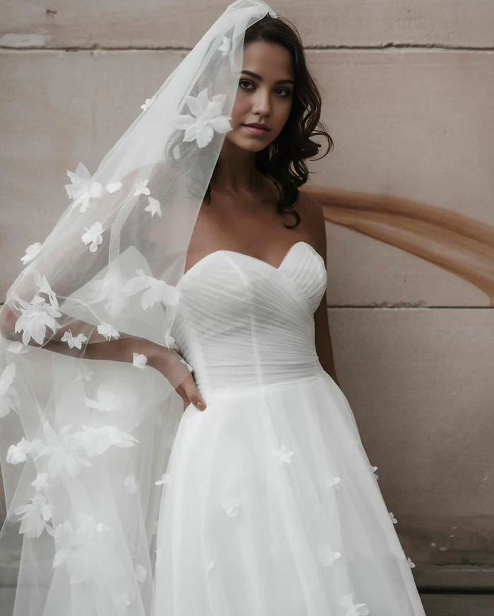 Wholesa A-line Sweetheart Sleeveless Tulle Floral Wedding Dress
