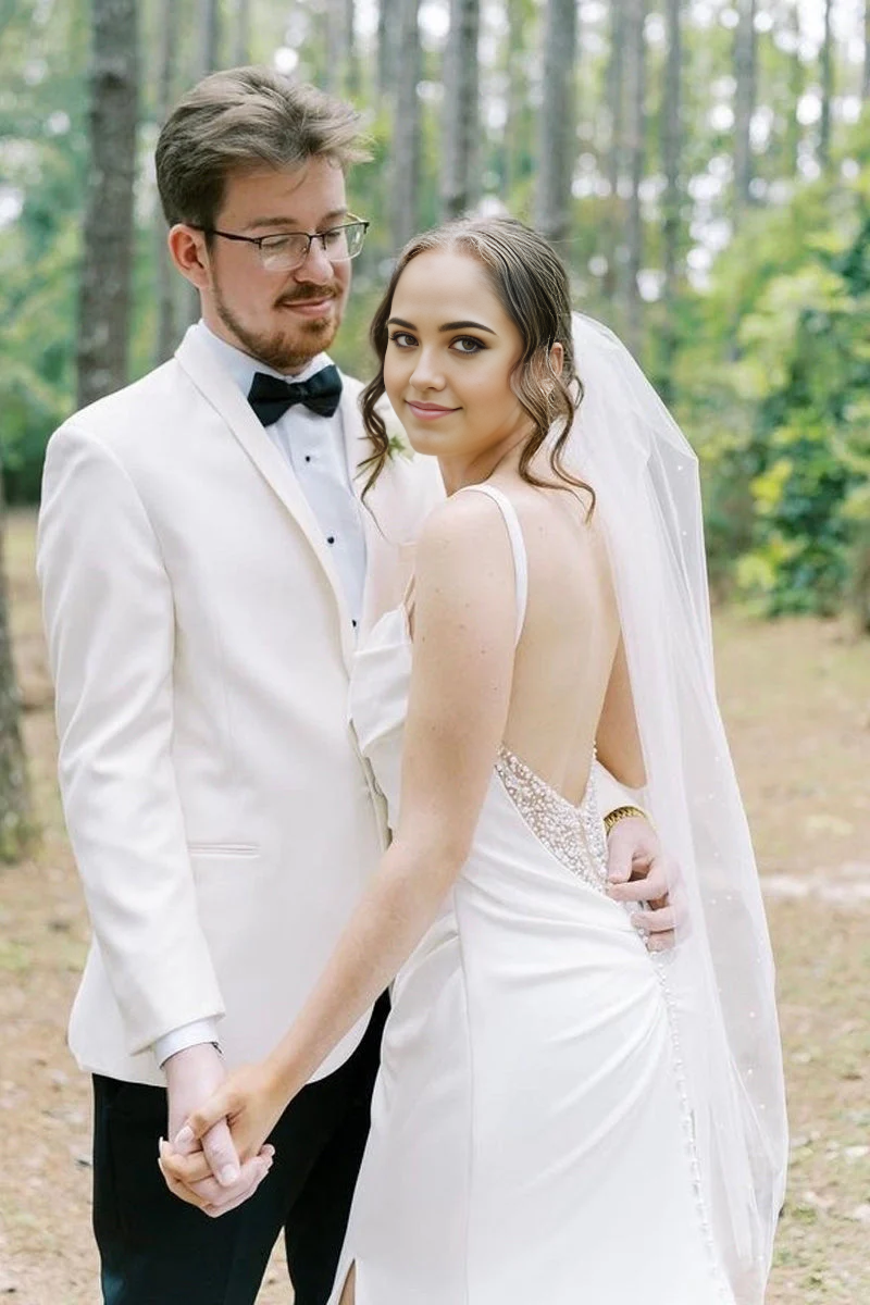 Wholesa Mermaid Satin Cowl Neck Wedding Dress with Slit