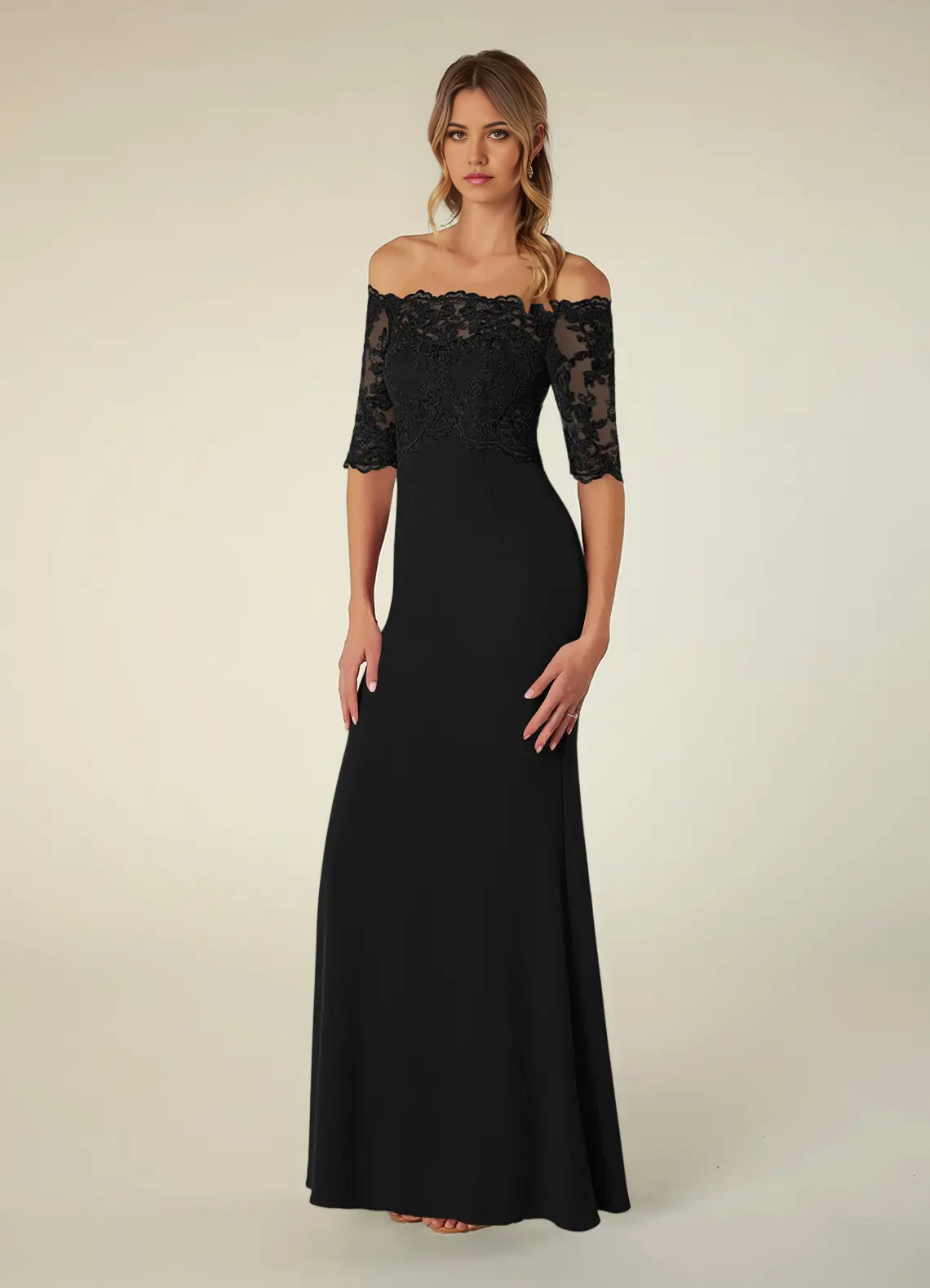 Wholesa Mermaid Off the Shoulder Lace Black formal dresses evening dress Mother of the Bride Dresses