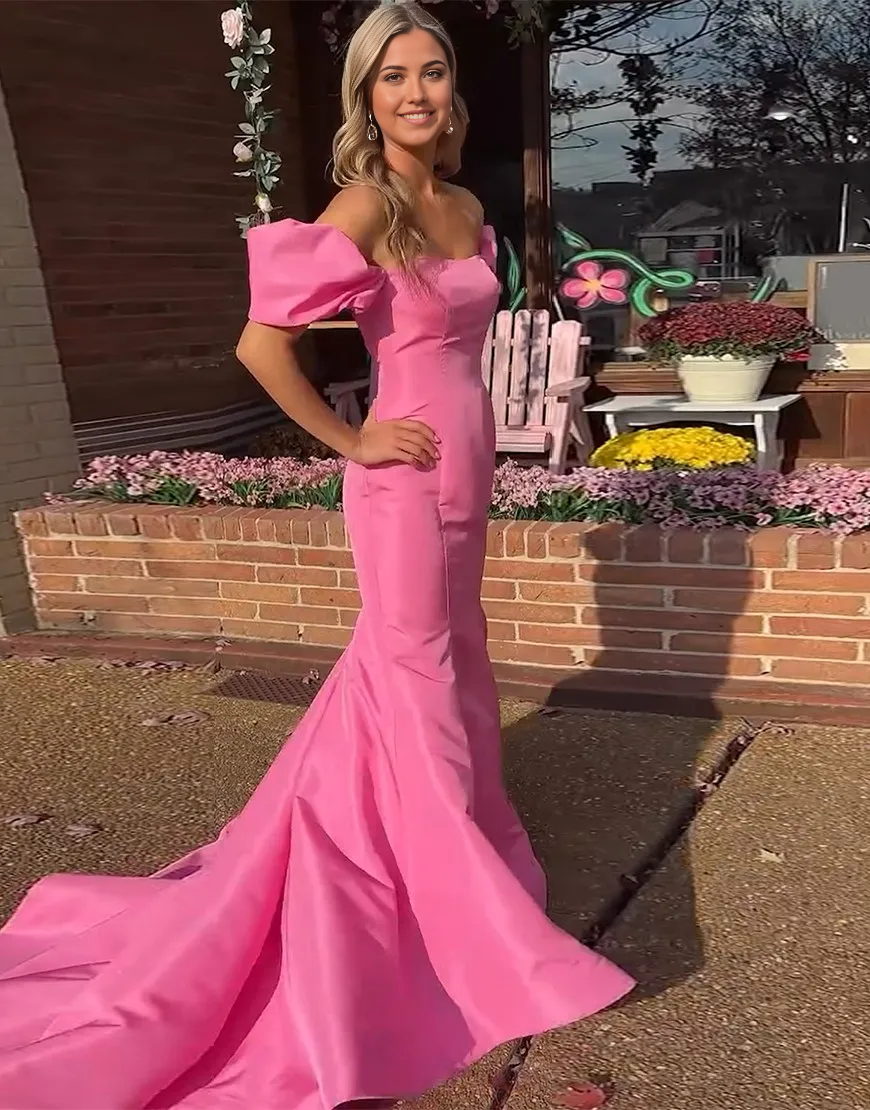 Wholesa Mermaid Off the Shoulder Pink formal dresses evening dress Long Prom Dress