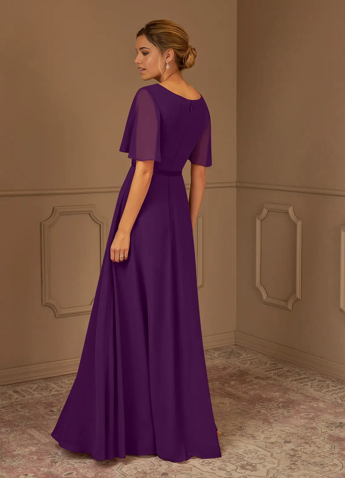 Wholesa A-Line V-Neck Pleated Chiffon Grape formal dresses evening dress Mother of the Bride Dresses