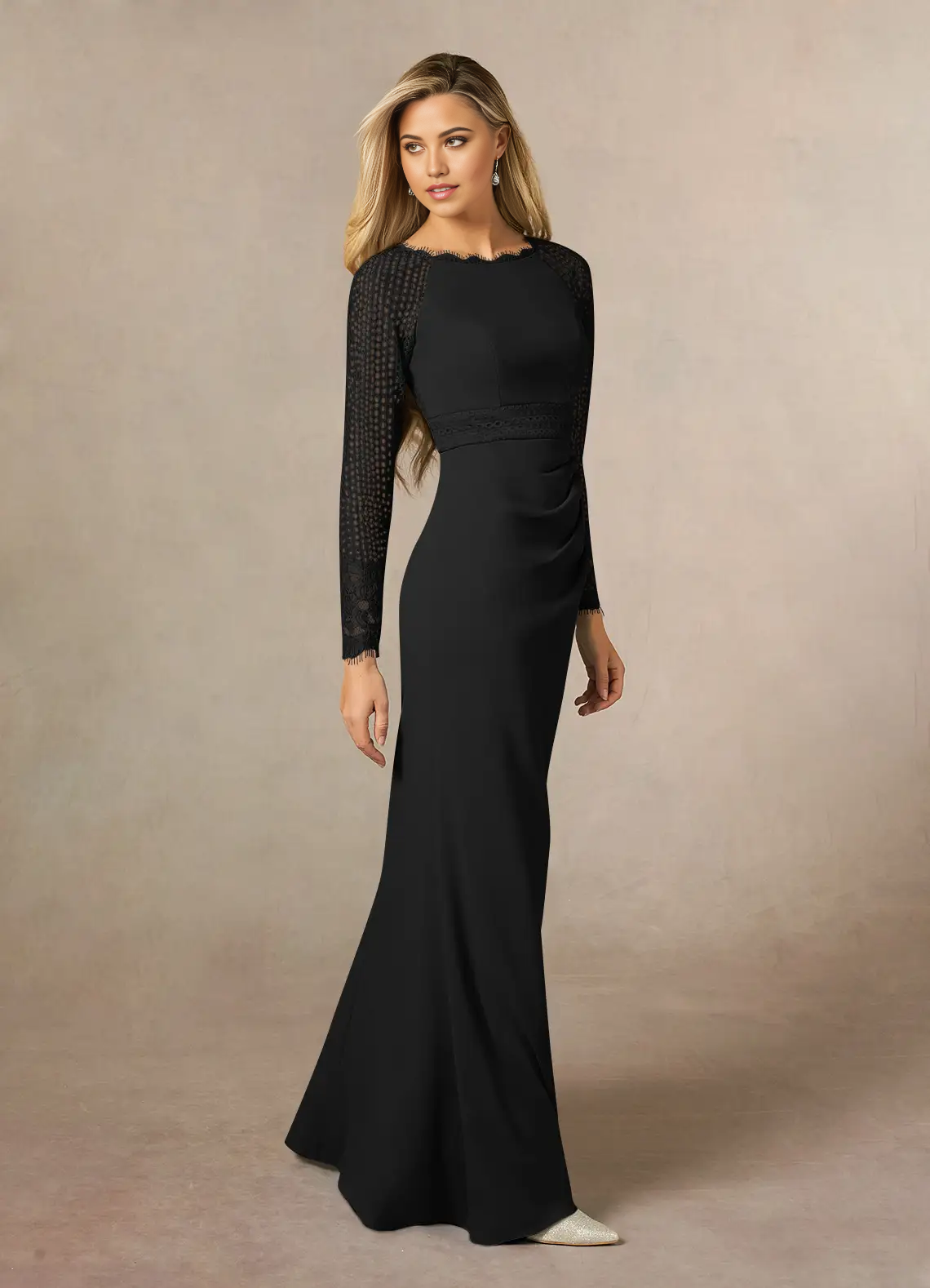 Wholesa Sheath Long Sleeve Lace Black formal dresses evening dress Mother of the Bride Dresses