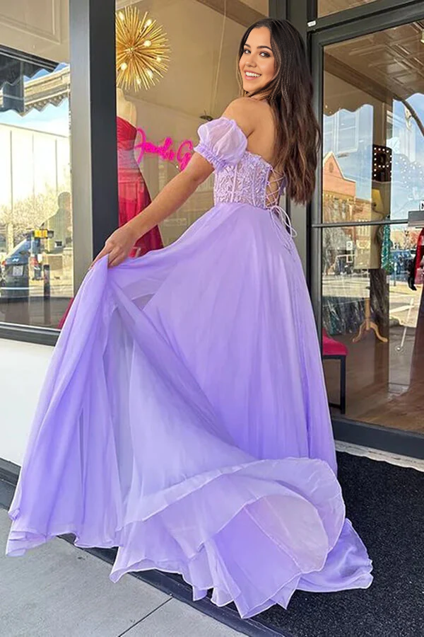 Wholesa Sweetheart Neck Chiffon Lace Long Prom Dresses Party Dresses