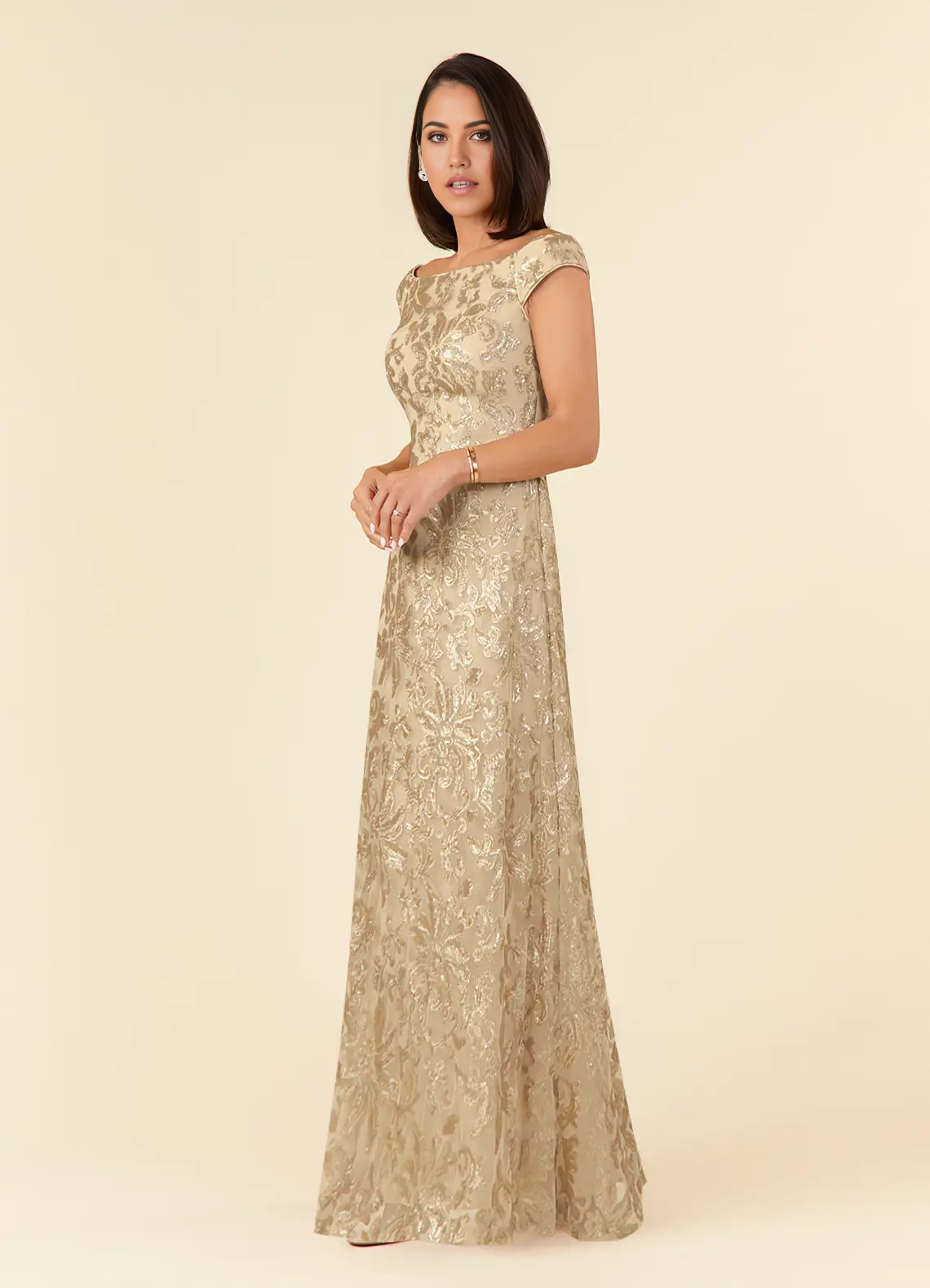 Wholesa A-Line Off the Shoulder Lace Champagne formal dresses evening gown Mother of the Bride Dresses
