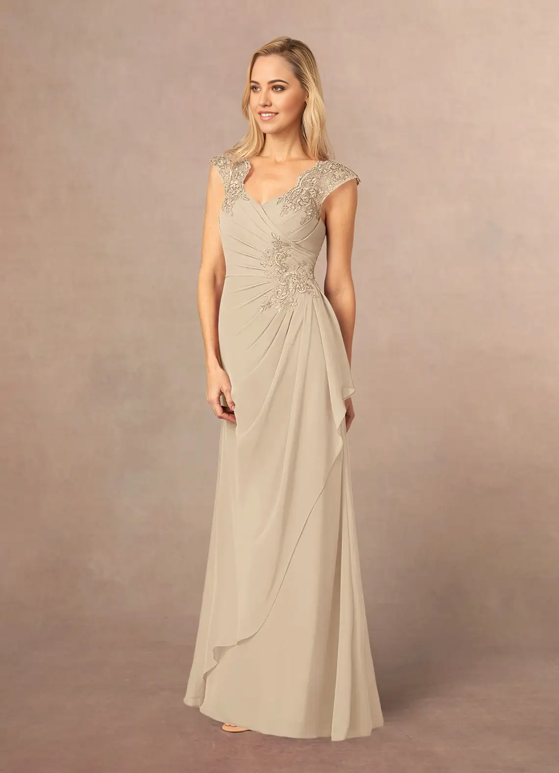 Wholesa A-Line Lace Appliques Chiffon Champagne formal dresses evening dress Mother of the Bride Dresses