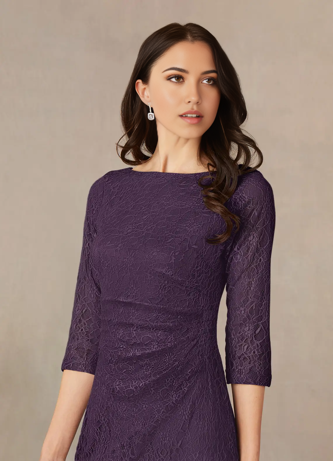 Wholesa Sheath Tea Length Lace Plum formal dresses Mother of the Bride Dresses