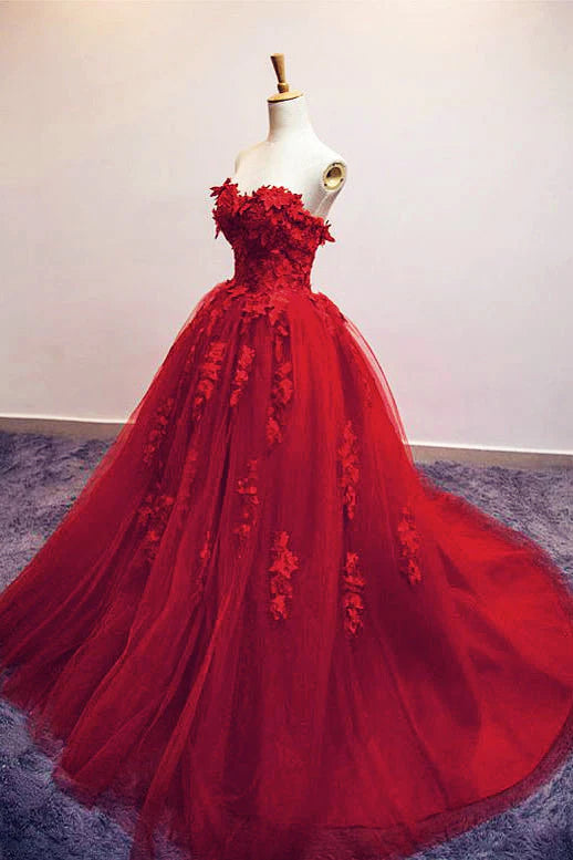 Wholesa Sweetheart Tulle Lace Applique Long Wedding Dresses