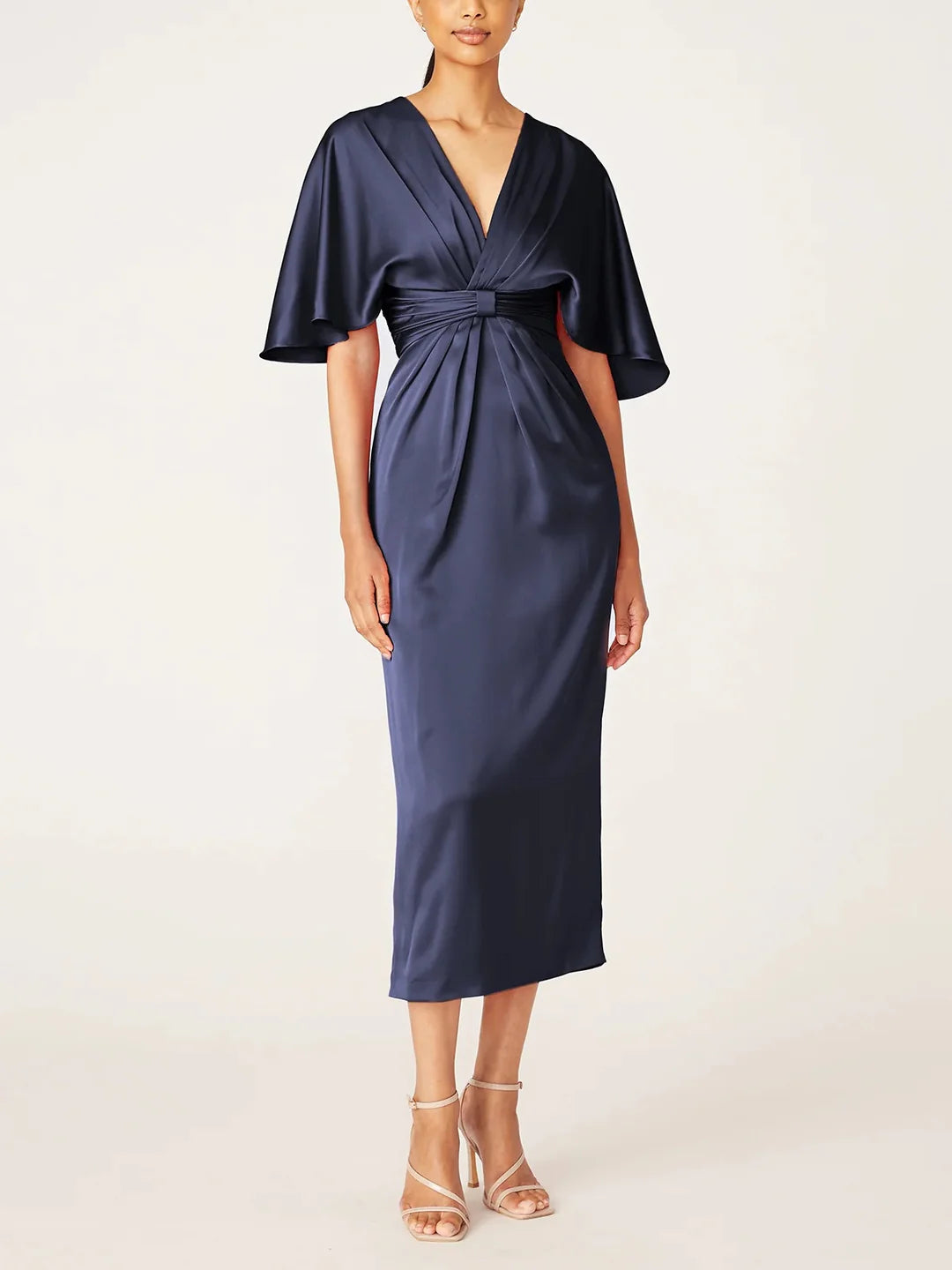 Wholesa Sheath V-Neck Half Sleeves Tea-Length Mother Of The Bride Dress