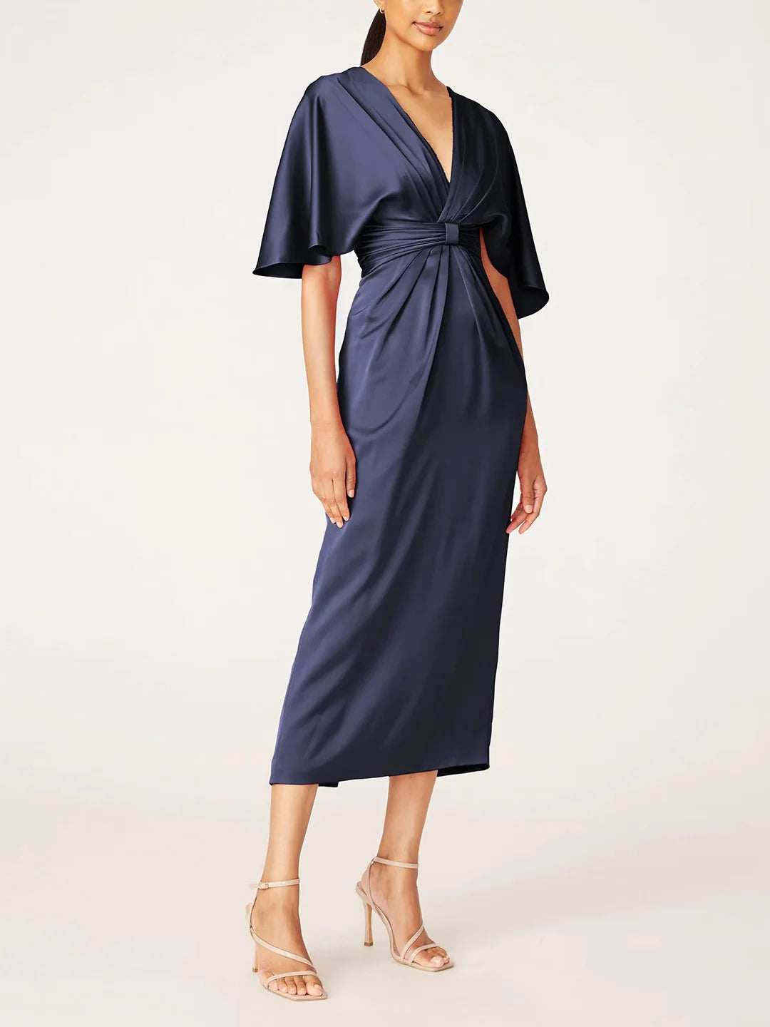 Wholesa Sheath V-Neck Half Sleeves Tea-Length Mother Of The Bride Dress