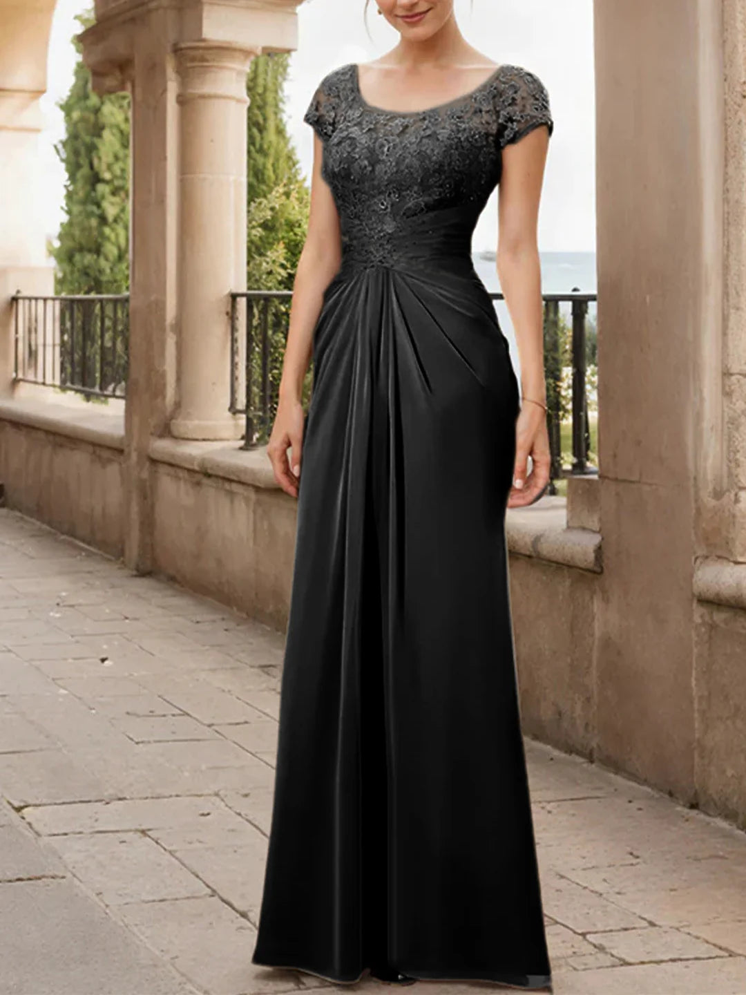 Wholesa Sheath Scoop Floor-Length Chiffon Mother Of The Bride Dresses With Lace Ruffle