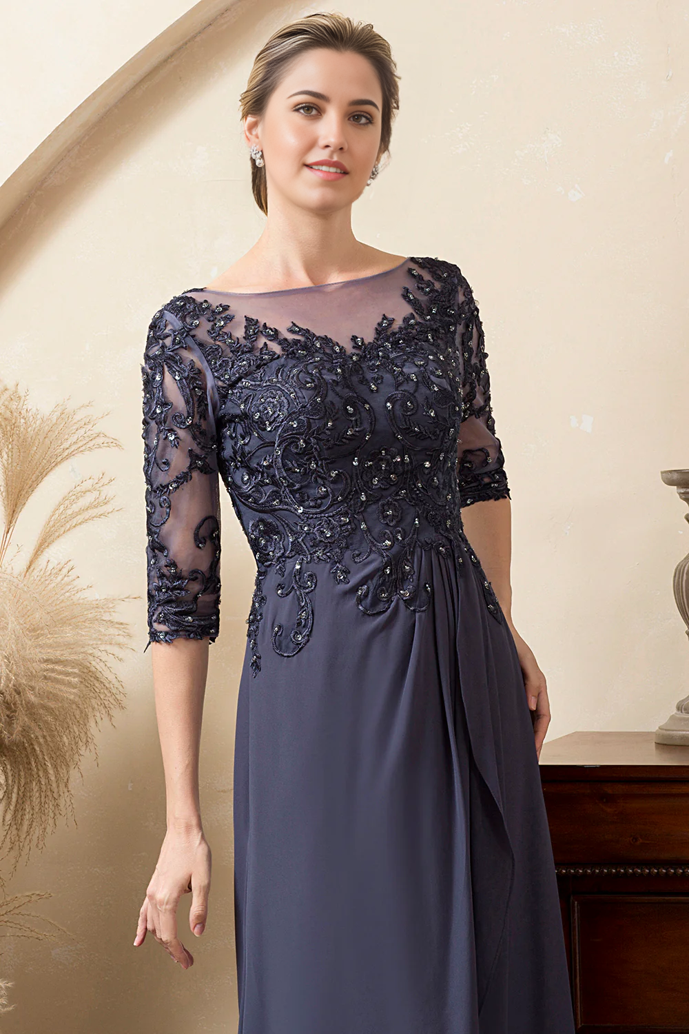 Wholesa A-line Sparkly Beaded Chiffon Mother of the Bride Dress