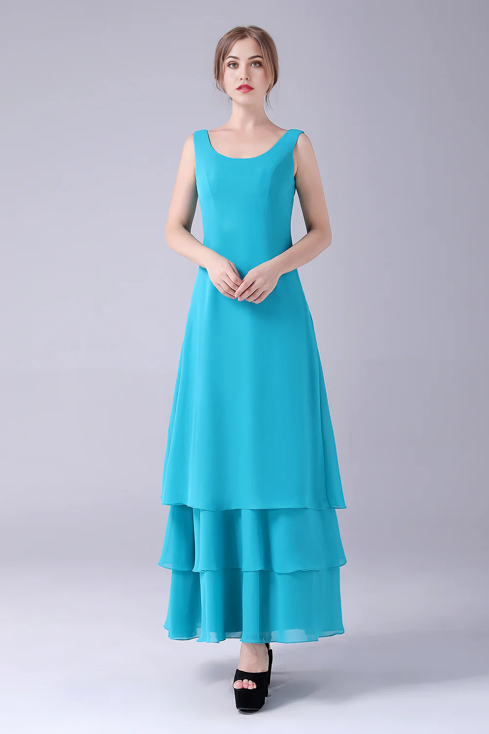 Wholesa A-Line Scoop Neck Chiffon Floor-Length Mother Of the Bride Dress