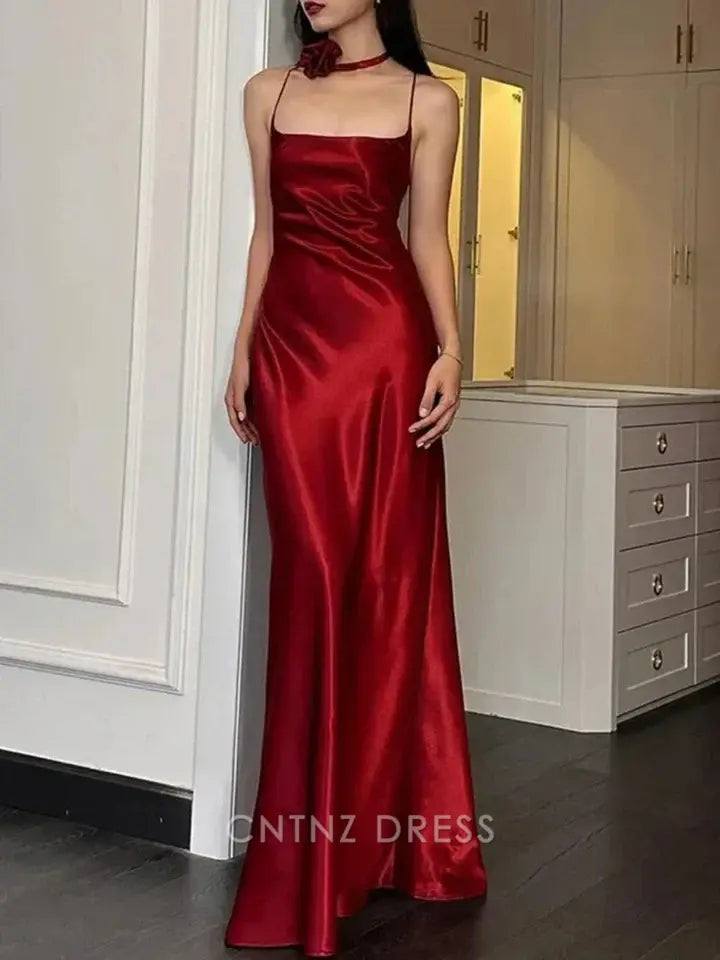 Wholesa Mermaid Elegant Spaghetti Straps Backless Burguny Long formal dresses Bridesmaid Dresses evening gown Prom Dress