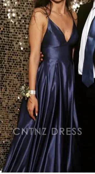 Wholesa A-line Spaghetti Straps Navy Blue Long formal dresses Bridesmaid Dresses evening gown Prom Dress