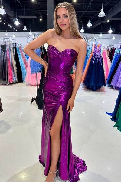 CNTNZ DRESS Charming Fitted Sweetheart Strapless Pleated With Side Slit Fashion Hot Sale Prom Dress