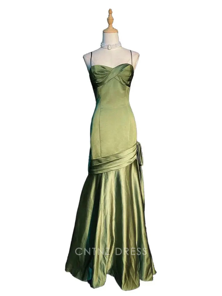 Wholesa Elegant Spaghetti Straps Green Long formal dresses Bridesmaid Dresses evening gown Prom Dress