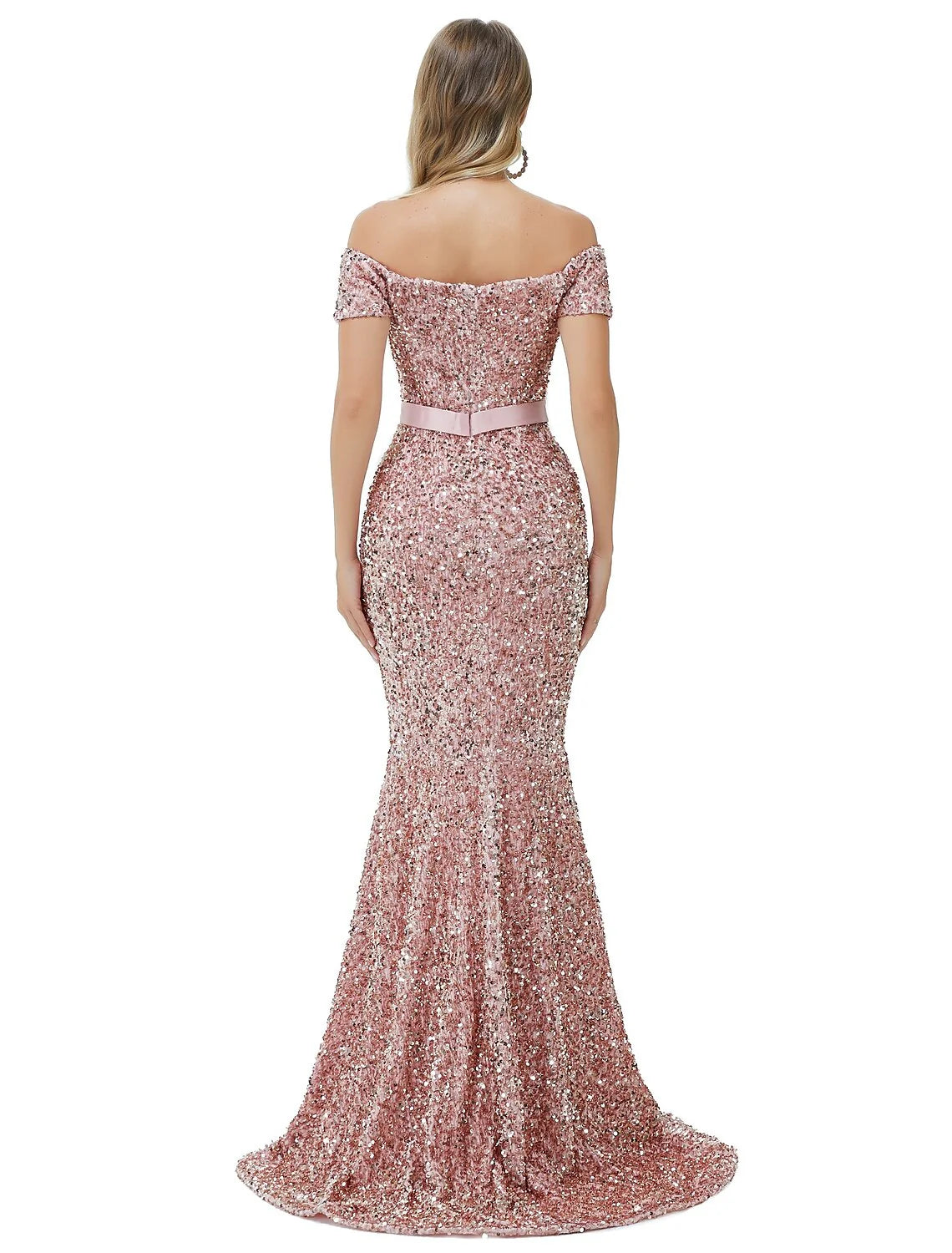 Wholesa Mermaid / Trumpet Sparkle bodycon Engagement Formal Evening Dress Off Shoulder Cowl Back Sleeveless Court Train Sequined with Sequin