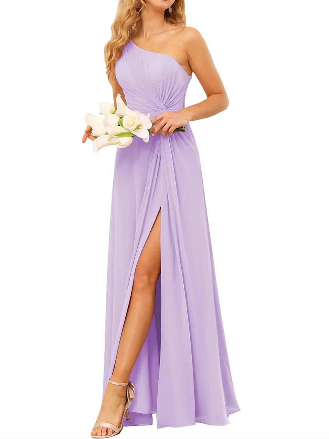 Wholesa A-Line One-Shoulder Sleeveless Floor-Length Bridesmaid Dress