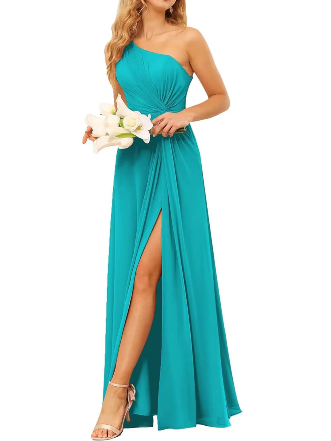 Wholesa A-Line One-Shoulder Sleeveless Floor-Length Bridesmaid Dress