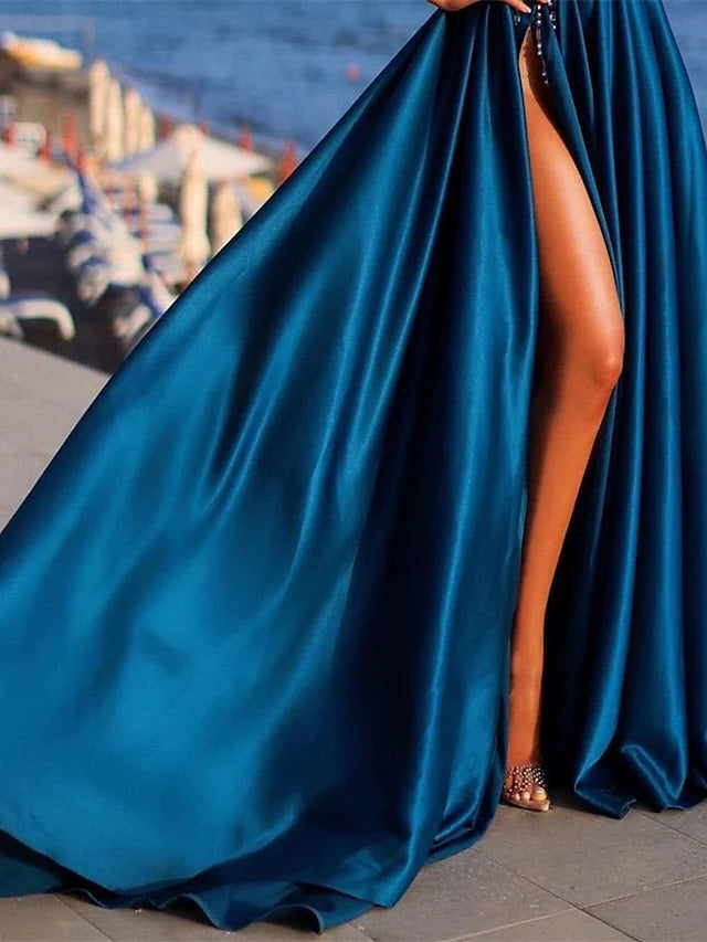 Wholesa A-Line One-Shoulder Long Prom Floral Dresses With Beading