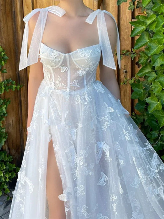 Wholesa A-Line Straps Sleeveless Floor-Length Formal Prom Dresses