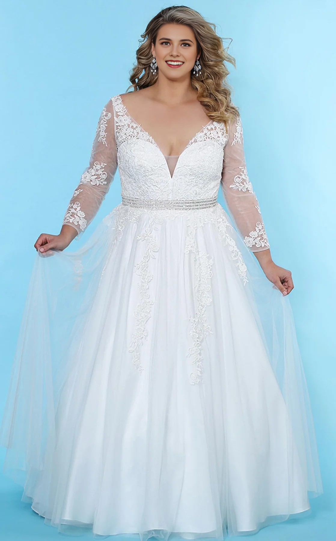 CNTNZ DRESS Elegant A Line V Neck Long Sleeves Lace Applique Fashion Plus Size Hot Sale Wedding Dress