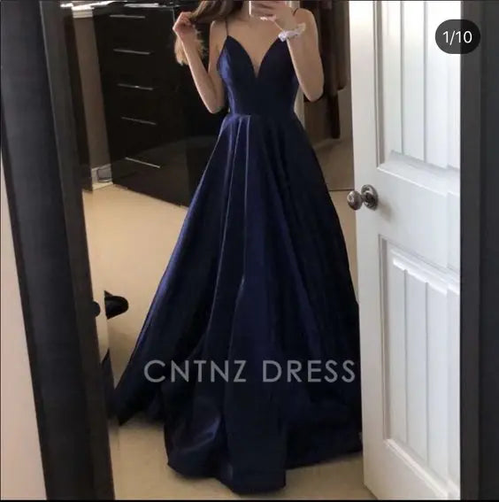 Wholesa A-line Spaghetti Straps Navy Blue Long formal dresses Bridesmaid Dresses evening gown Prom Dress
