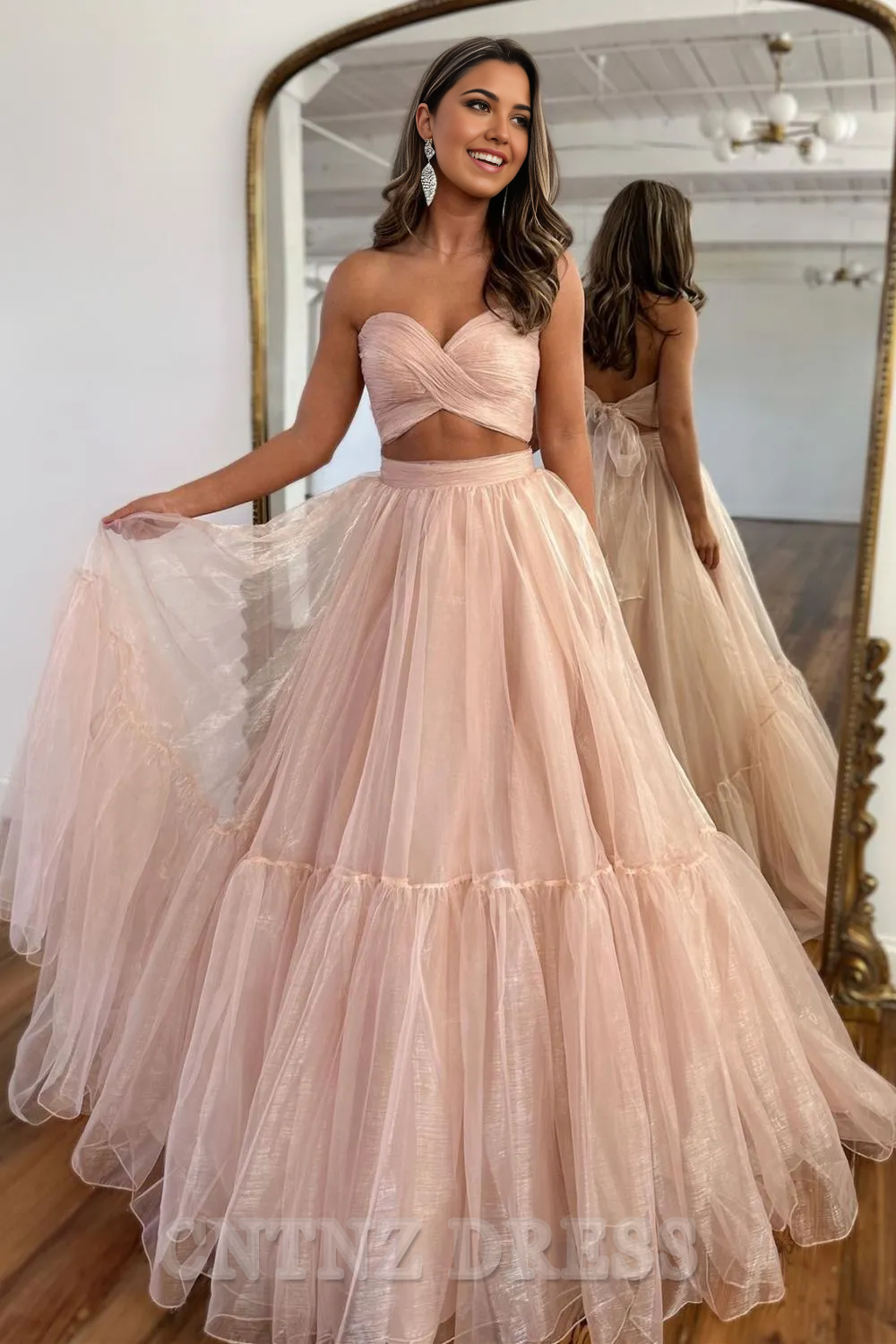 Wholesa A-Line Sweetheart Long Tulle formal dresses evening gown Prom Dress With Detachable Sleeves