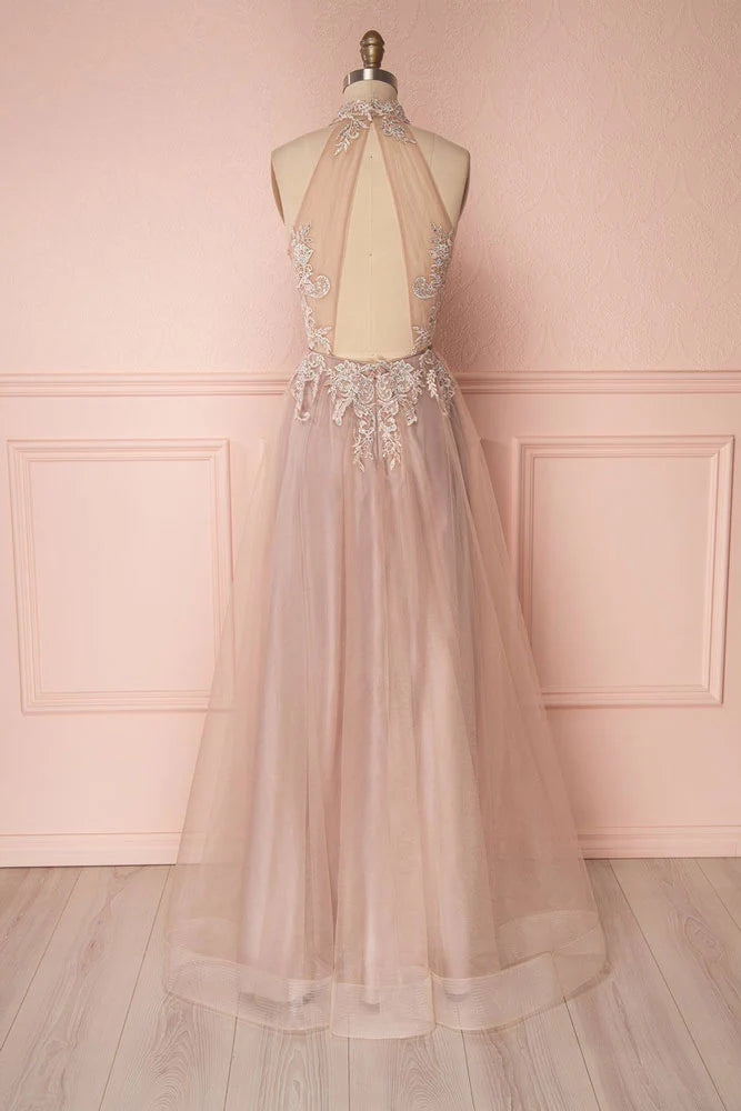 Wholesa Lace Applique Tulle Long Prom Dress