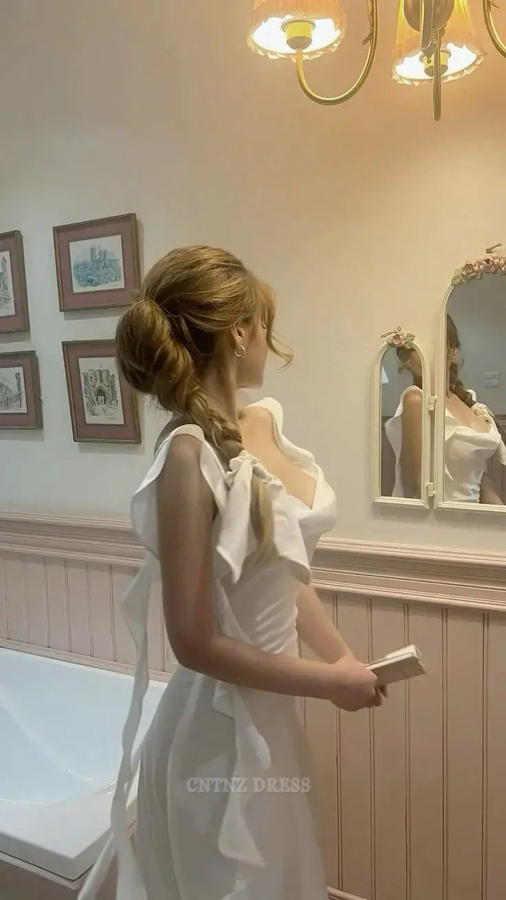 Wholesa Sheath Vintage Straps White Satin Long formal dresses Bridesmaid Dresses evening gown Prom Dress