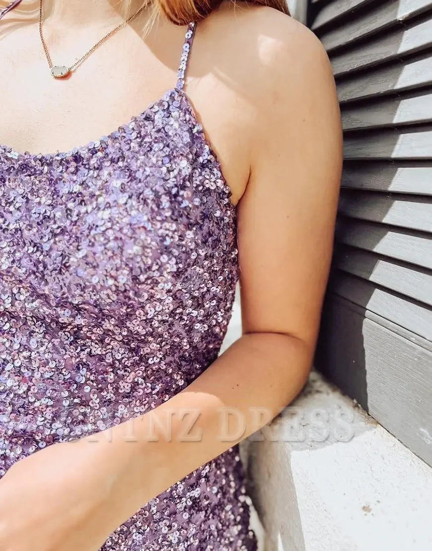 Wholesa Sheath Criss-Cross Backless Sequin Purple formal dresses Bridesmaid Dresses evening gown Prom Dress Homecoming Dress