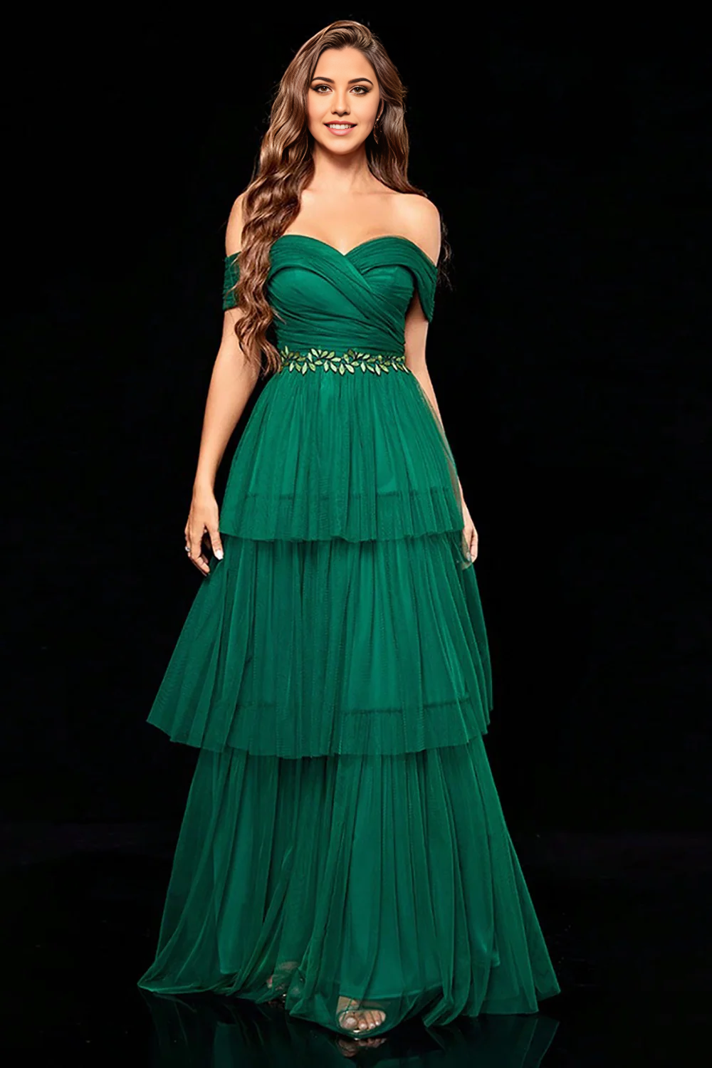 Wholesa A Line Tulle Off the Shoulder Prom Dress