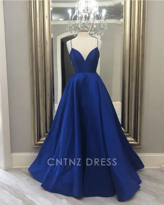Wholesa A-line Simple V-Neck Dark Blue Long formal dresses Bridesmaid Dresses evening gown Prom Dress