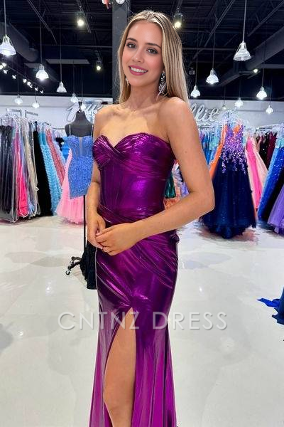 CNTNZ DRESS Charming Fitted Sweetheart Strapless Pleated With Side Slit Fashion Hot Sale Prom Dress