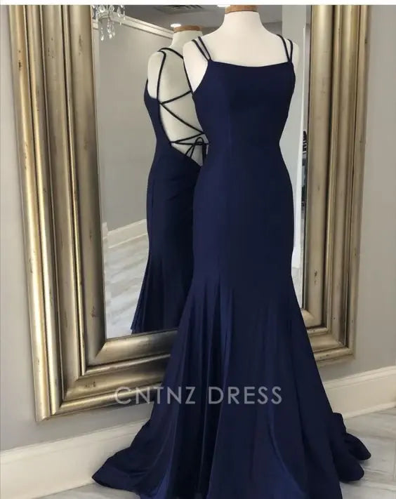 Wholesa Mermaid Simple Tie Back Backless Navy formal dresses Bridesmaid Dresses evening gown Prom Dress