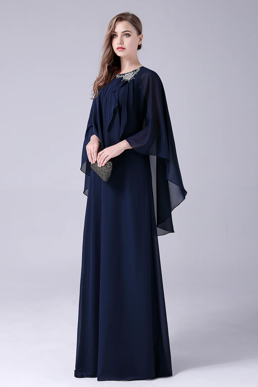 Wholesa A-Line Scoop Neck Chiffon Floor-Length Mother of the Bride Dress