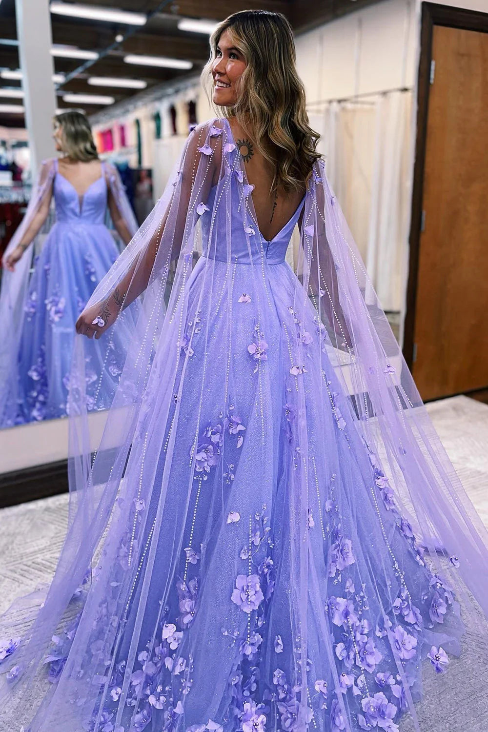 Wholesa A-Line Glitter Long Prom Dress with 3D Flowers