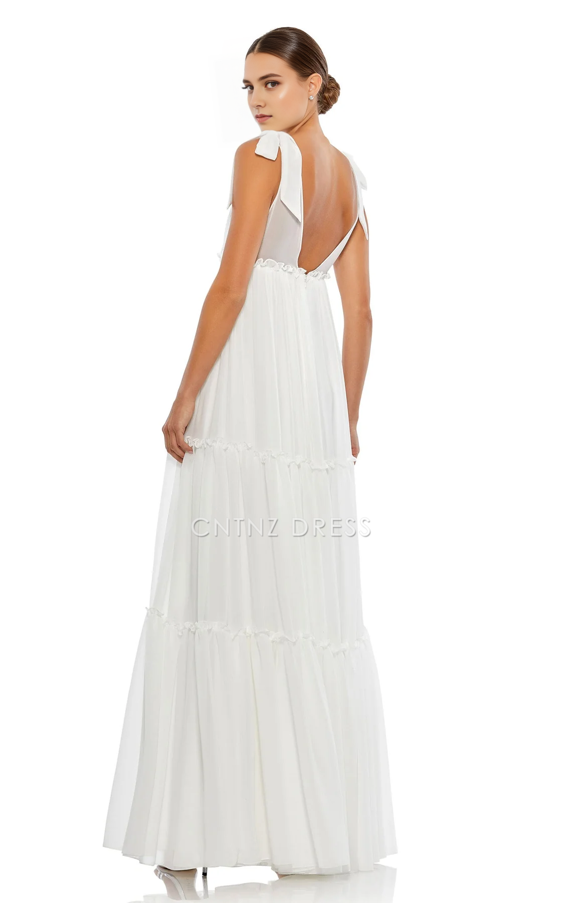 CNTNZ DRESS Bodacious V-Neckline Ruched Backless Floor-Length Dress Elegant Hot Sale Wedding Dress