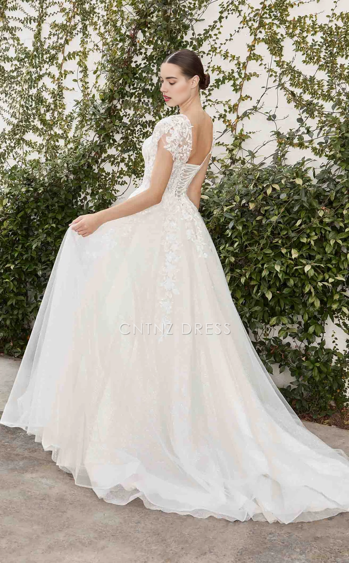 CNTNZ DRESS Exquisite A-Line Corset High Neckline With Cap Sleeves Backless Lace Applique Elegant Hot Sale Wedding Dress