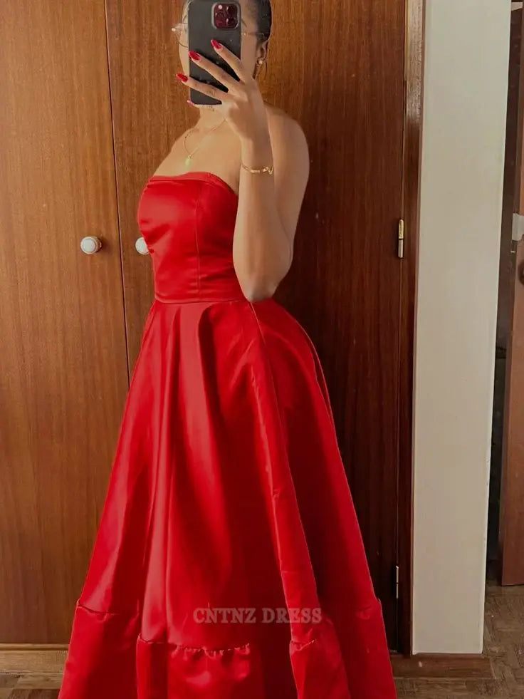 Wholesa A-line Strapless Vintage Red Tea Length Ball Gown formal dresses Bridesmaid Dresses evening gown Prom Dress