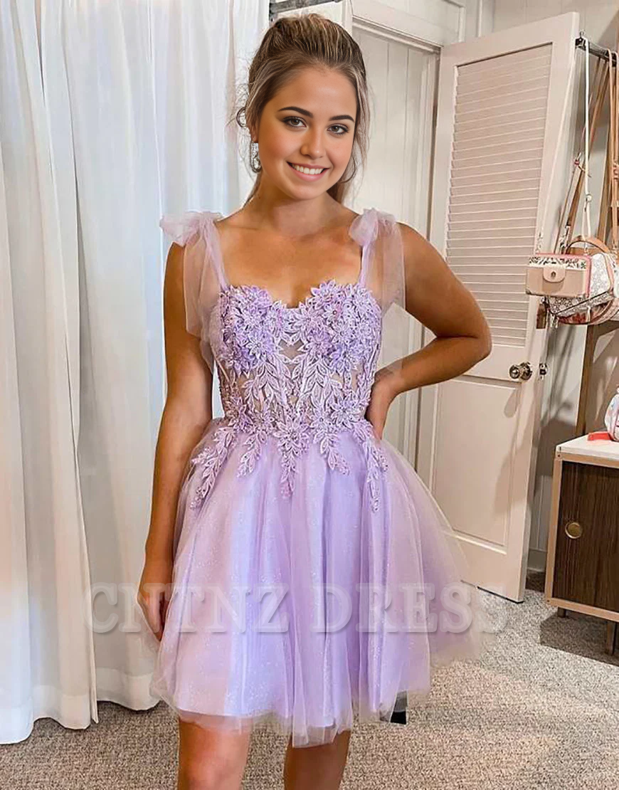 Wholesa A-Line Tie Straps Short formal dresses Bridesmaid Dresses evening gown Prom Dress Homecoming Dress With Appliques