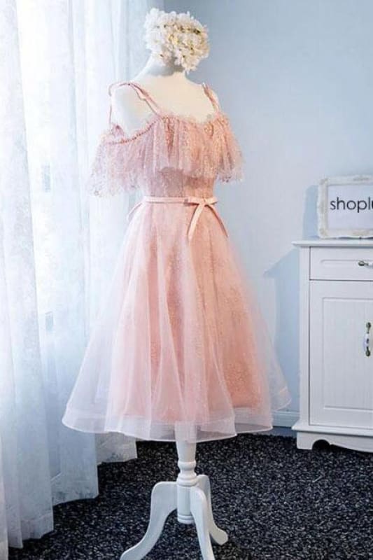 CNTNZ DRESS Hot Sale Homecoming Dress A Line Spaghetti Strap Tulle Lace Cute Short Pearls Charming Short Prom Dress