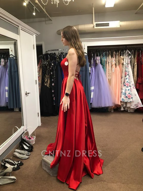 Wholesa A-line Spaghetti Straps Satin Red formal dresses Bridesmaid Dresses evening gown Prom Dress
