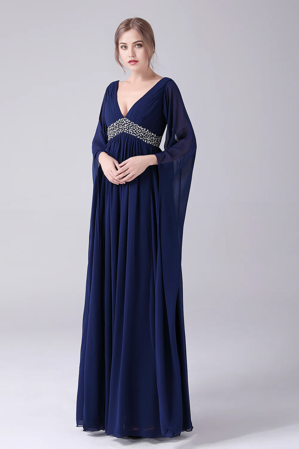 Wholesa A-Line V-Neck Chiffon Floor-Length Mother Of the Bride Dress With Pleated