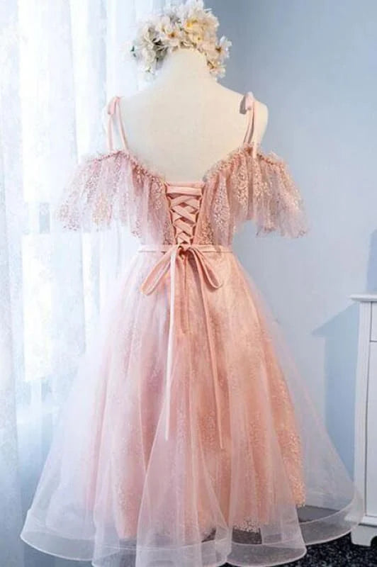 CNTNZ DRESS Hot Sale Homecoming Dress A Line Spaghetti Strap Tulle Lace Cute Short Pearls Charming Short Prom Dress